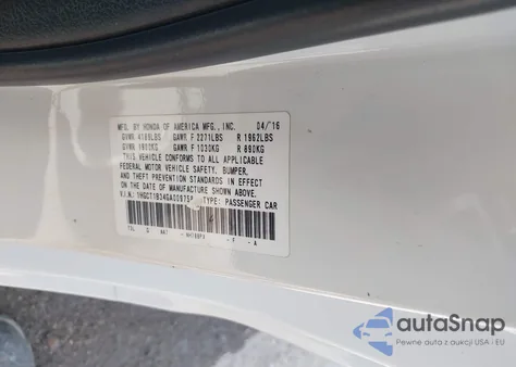 2016 Honda Accord Lx-S из США, поврежденный, VIN 1HGCT1B34GA009758